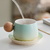  Gradient Ceramic Coffee Cup Gift Box with Wooden Handle